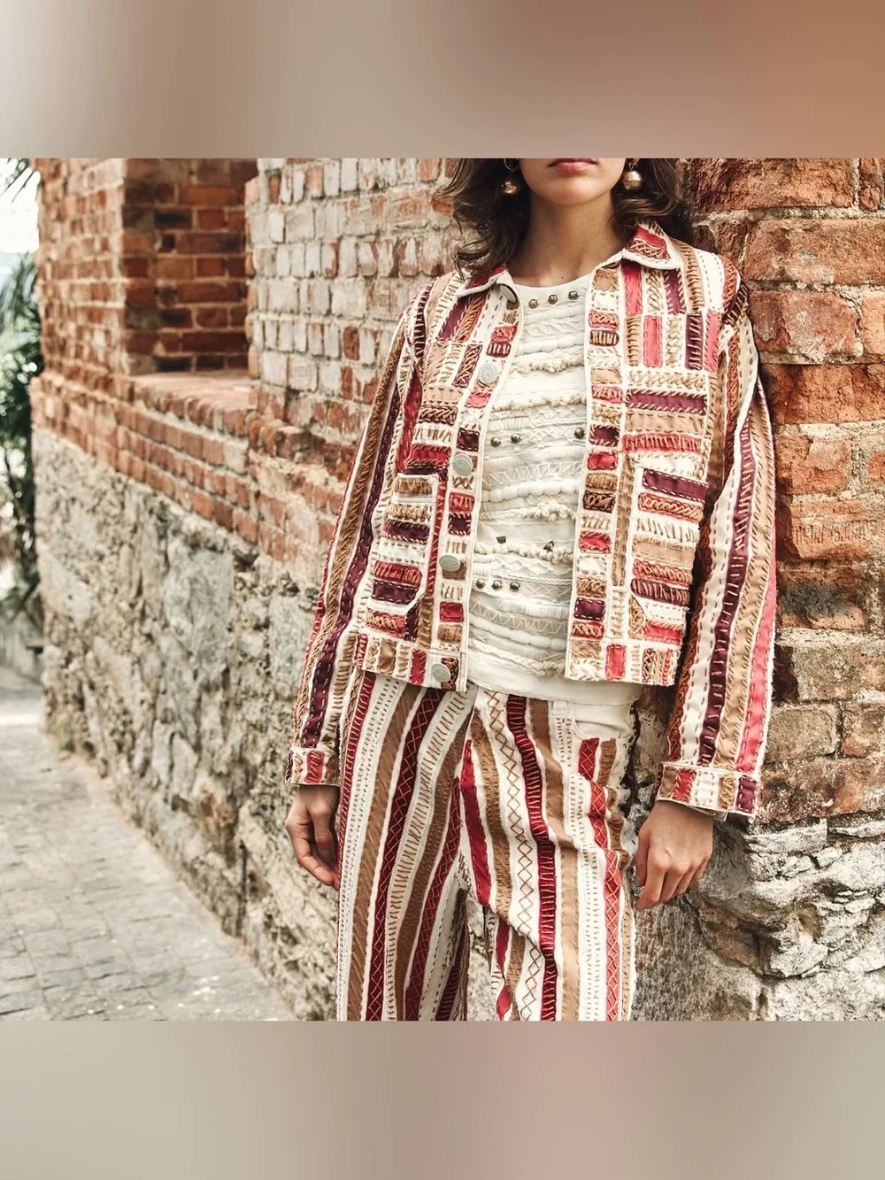 NWT Free People Isabela Capeto Divertisa Jacket - off white brown red - Medium - Picture 4 of 8